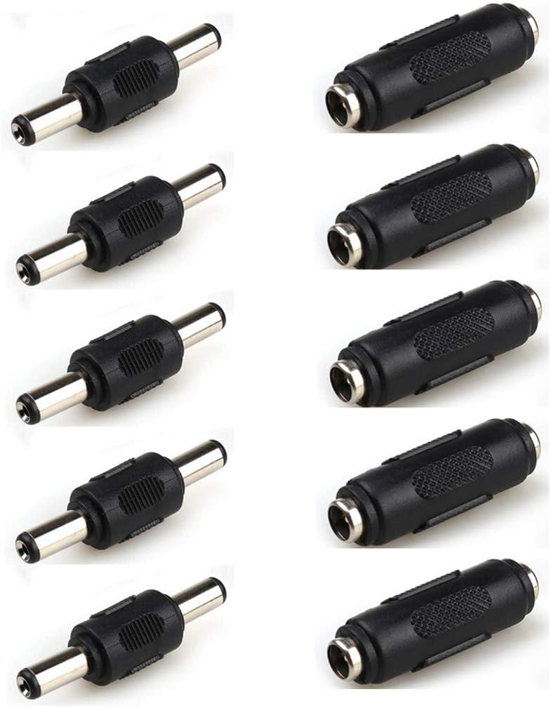 5pcs Male to Male Power Plug Connector & 5pcs DC 5.5x2.1mm Female to Female Power Jack Connector Adapter for CCTV