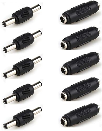 5 unids macho a macho conector de alimentación y 5 unids DC 0.217x0.083 in hembra a hembra adaptador de conector de alimentación para CCTV