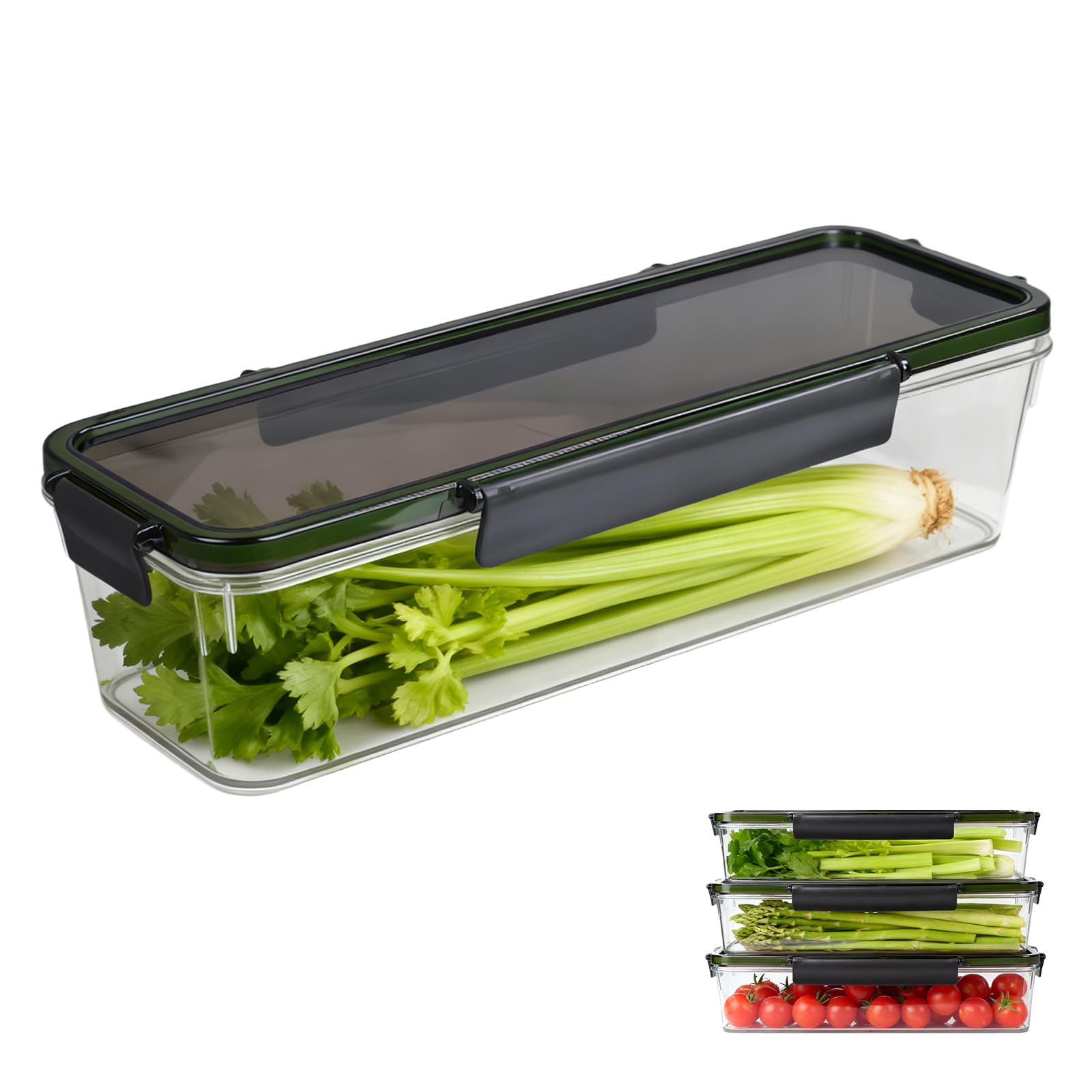 Photo 1 of Celery Keeper for Refrigerator, BPA-Free Celery Storage Container with Lid – Leak-Proof Silicone Gasket & Four-Sided Snap Lock, Durable PP Food Storage Bin for Fresh Celery, Carrots & Cucumbers
