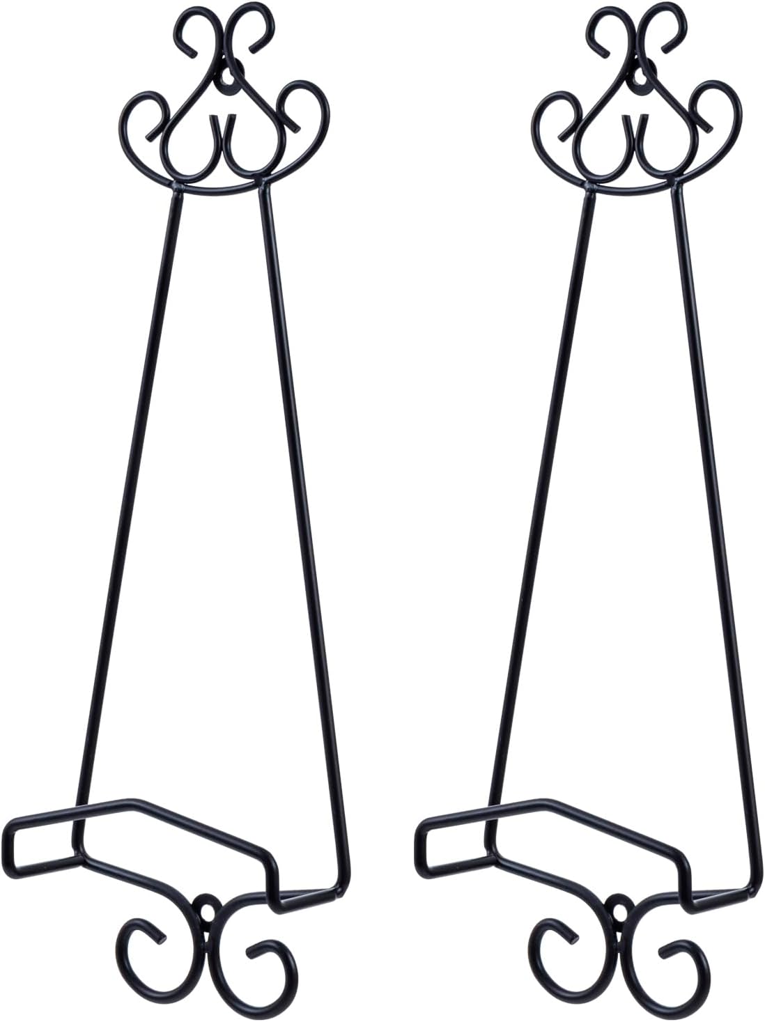 MyGift Set of 2 Vertical Hanging Collectible Plate Holders, Wall Mounted Matte Black Metal Wire Vintage Scrollwork Display Racks, Holds 8 to 11 Inch Plates