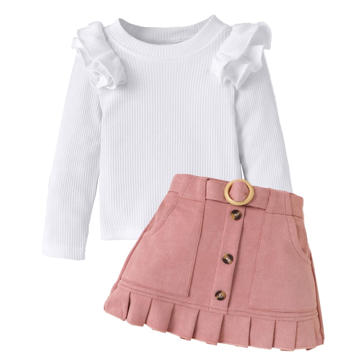 Ensemble Bébé Fille Manches Longues à Volants Tops + Mini-jupe à nœud papillon 2 pièces Robe Globale Vêtements Tenues