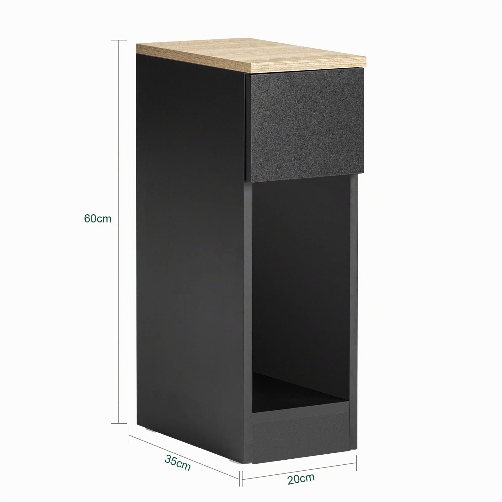 SoBuy set da 2 Comodino camera da letto stretto 20 cm con cassetto comodino salvaspazio & tavolino da letto per piccoli spazi camera da letto soggiorno nero 20x35x60 cm FBT111-SCHx2