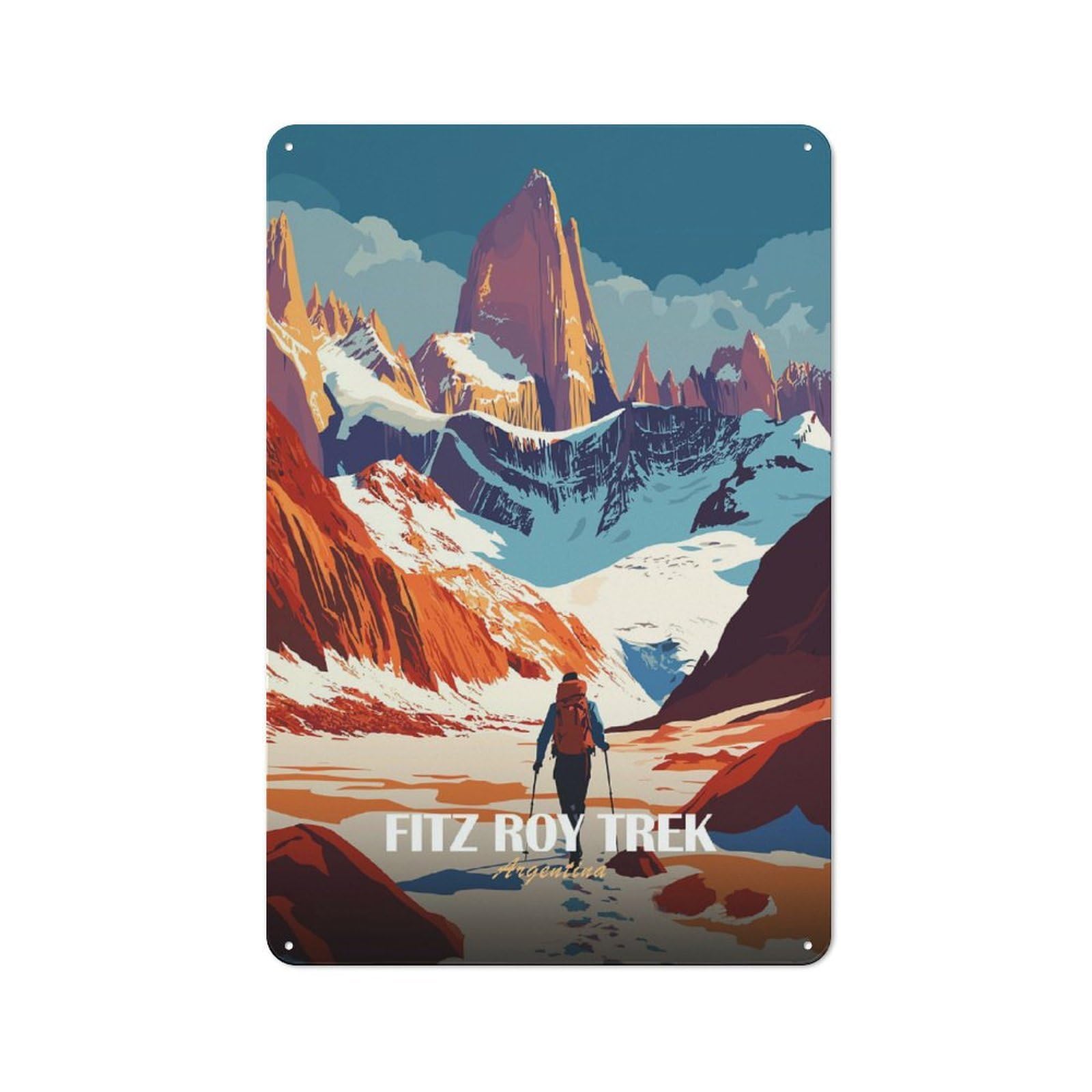 Junmoney Style-9 Fitz Roy Trek, Argentina Vintage Tin Wall Plaque 30X20cm For Home Bar Wall, For Vintage Wall Decor Fans, For Home Office And Studio Walls