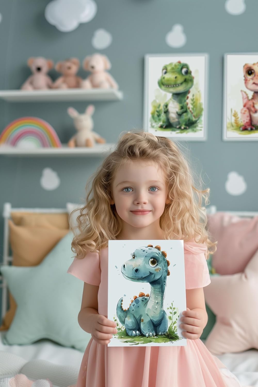 GHIBLI Set 4 poster decorativi per la cameretta dei bambini, quadri per bambino o bambina, quadretti decorazioni per camera bambini, formato A4, immagini dinosauri. Cornici non incluse (Set 1)