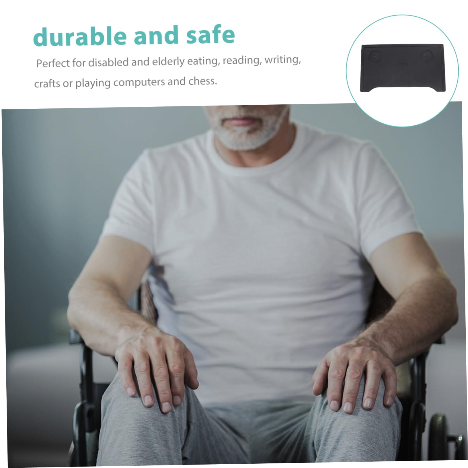 Mesa Desmontable Para Silla De Ruedas De Plástico Resistente Con Doble Portavasos Para Mayoría De Sillas Estándar Para Comer Leer y Trabajar Movilidad