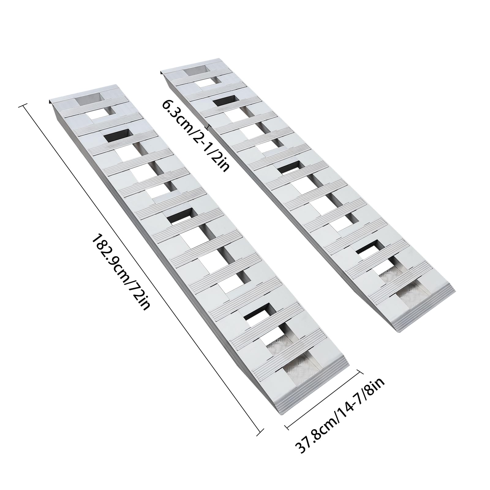 LIAPDG 2Pcs Aluminum Trailer Ramps, Portable Truck Car Auto Trailer Loading Ramps Heavy Duty Utility Ramps Hold 6800 Lbs for Loading and Unloading Motorcycles, Lawnmowers Silver