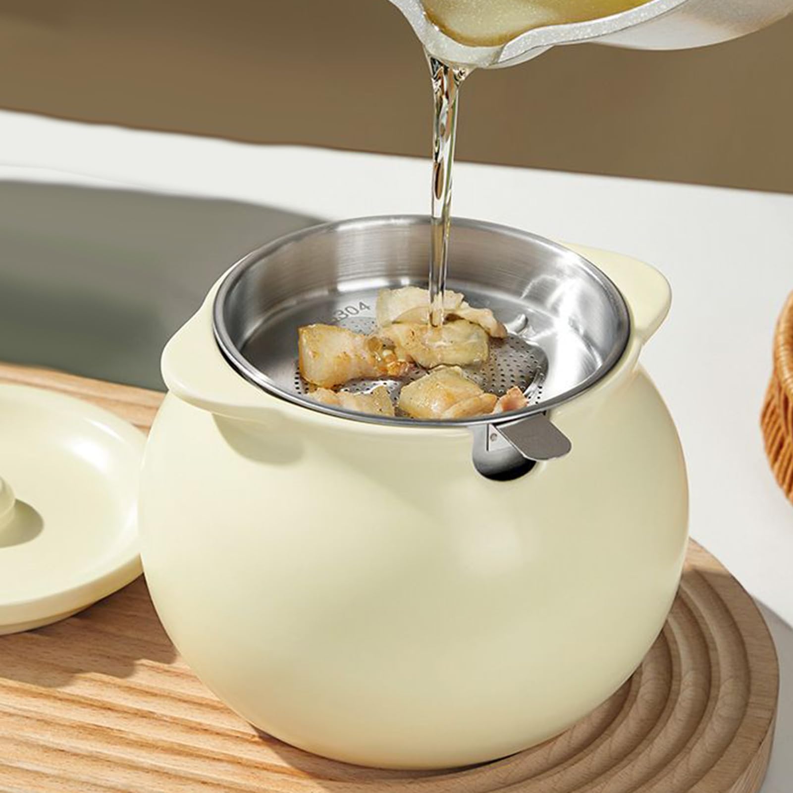 Contenitore Per Grassi 1500ml Conservatore Di Grassi In Ceramica | Barattolo Per Grasso Di Pancetta Con Colino E Spatola Per Cucina Cottura e Cottura al Forno Vacanze Weekend Colazione Brunch
