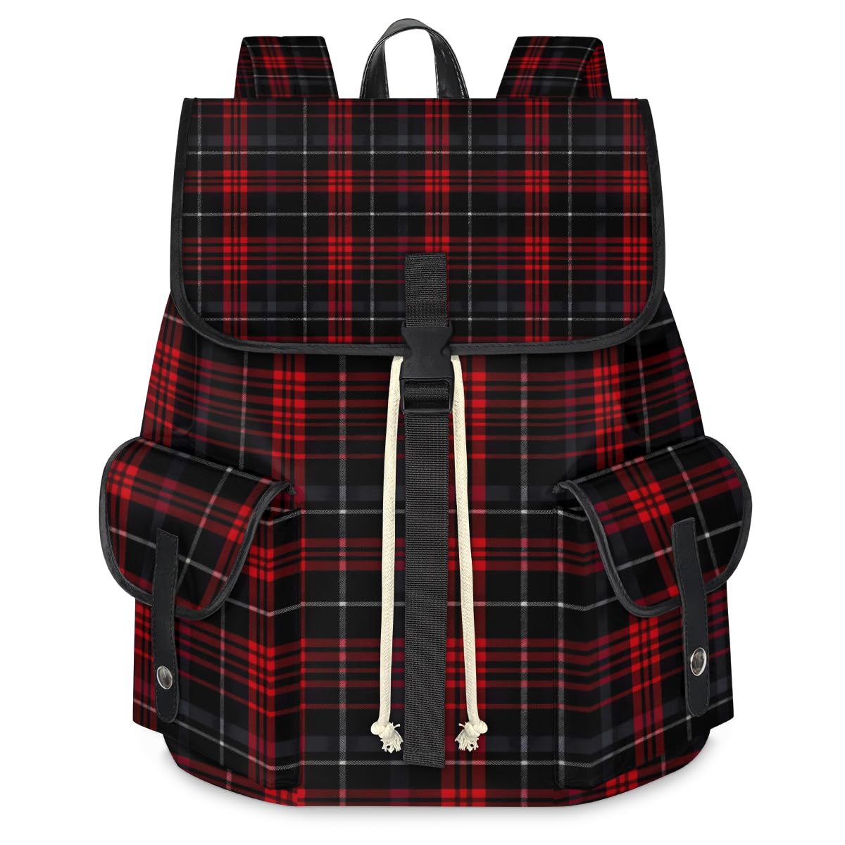 Red Black Buffalo Check Travel Laptop Backpack for Women Men Large Capacity Waterproof 15 Inch Computer Drawstring Nurse Casual Daypack for Travel Sports