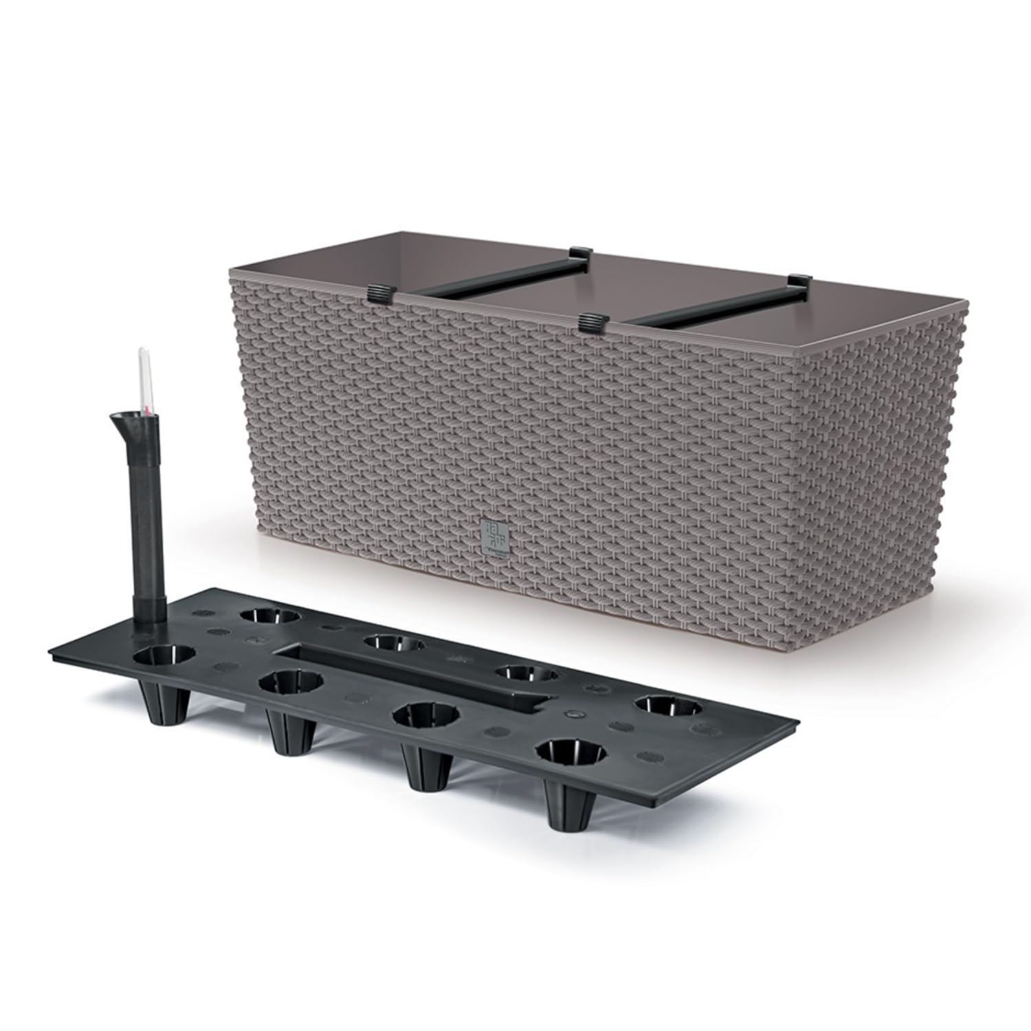 Rectangle Plant Pot Flower Box Plastic Rattan Look Rato Self Watering Garden Patio Weather resistant Lightweight Modern (Mocca, 72L)