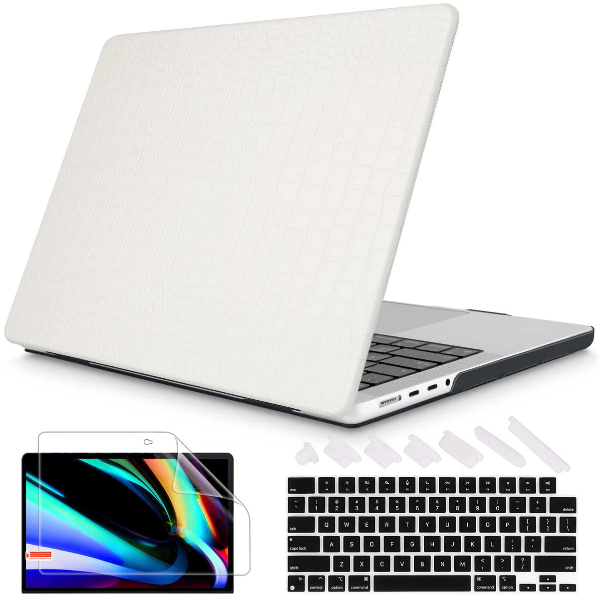 Photo 1 of Metron Compatible with MacBook Pro 14 inch Case Cover 2021 2022 Newest Release A2442, Leather Hard Shell Case with Keyboard Cover & Dust Plug for MacBook Pro 14.2" M1 Pro/Max Chips, White Leather