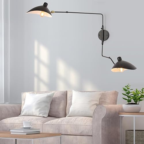 Miniatura 2 de Moderna lámpara de pared con brazo oscilante de 2 luces, apliques de pared industriales ajustables para dormitorio, lámpara de pared retro