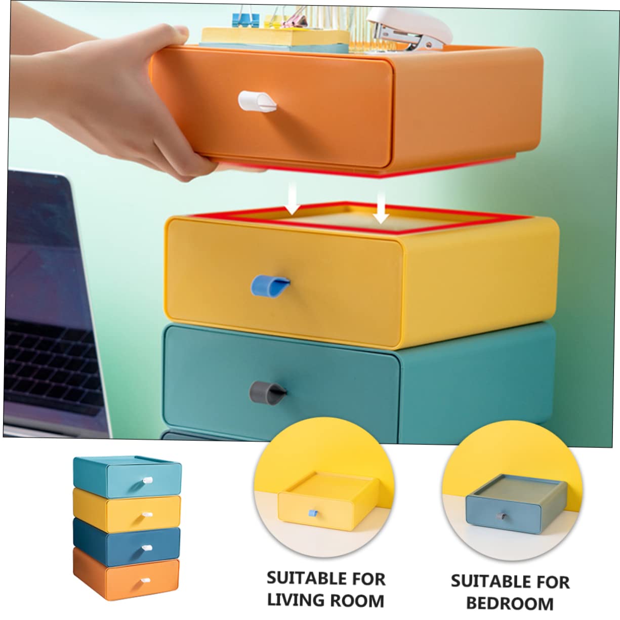 Zerodeko Caja de Almacenamiento Adecuado para Organizar Documentos y Objetos de Oficina de Pp 4 Cajones Apilables Diseño Ligero y Resistente para Escritorio
