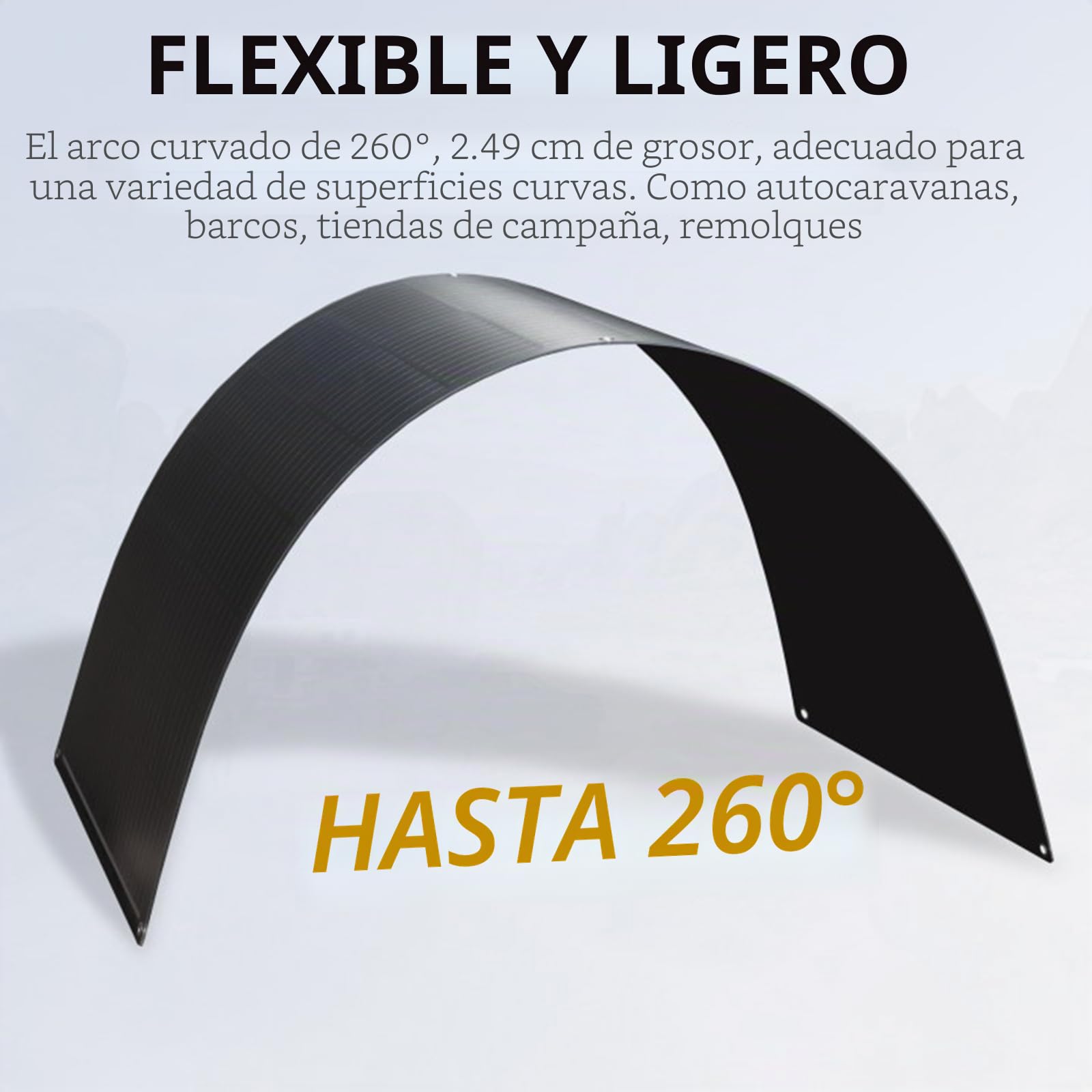 XINPUGUANG Panel Solar Flexible 105W para autocaravanas, barcos | Tipo N, eficacia alta del 25%, 114 cm × 46 cm (L × L), PET transparente, hoja trasera negra, ultrafino 2,5 mm