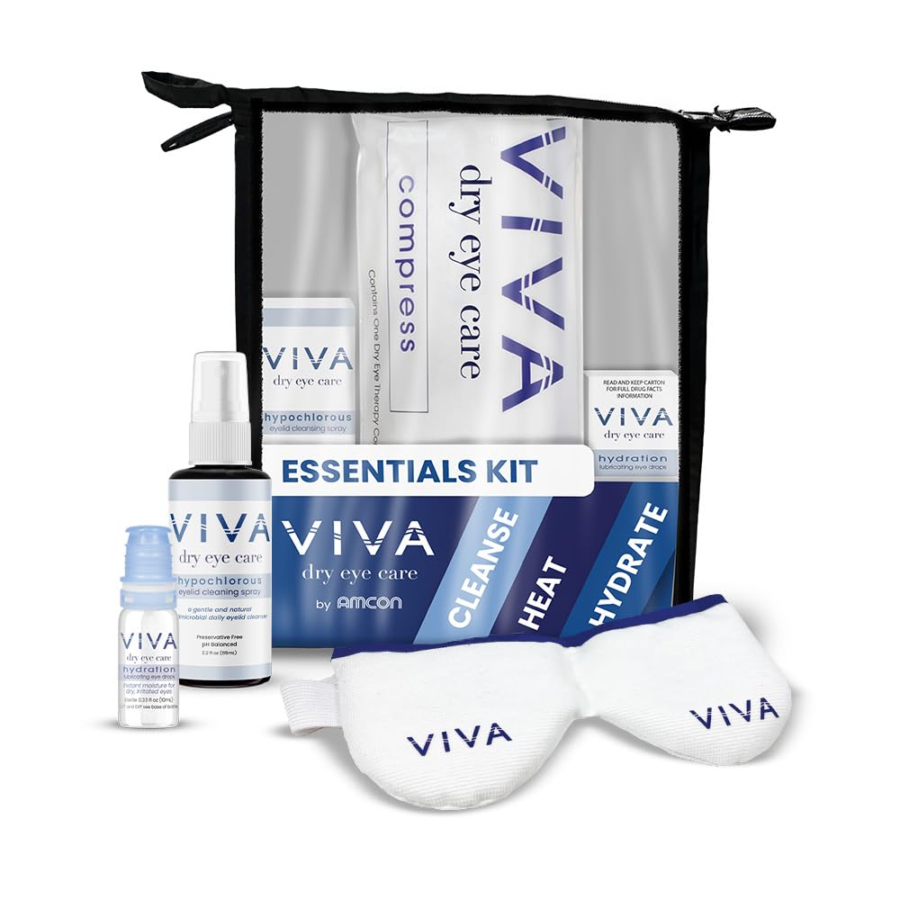 Amcon Viva Dry Eye Care Essentials Kit 3-Step Relief with Hypochlorous Eyelid Spray Dry Eye Mask Hydrating Eye