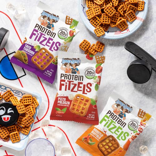 Image of Lenny & Larry's FITZELS Protein Pretzels [GAME DAY Variety Pack] - 12 x 3oz Bags of High Protein Snacks with 20g Plant Based Protein - Incredibly Tasty with Salty Crunch