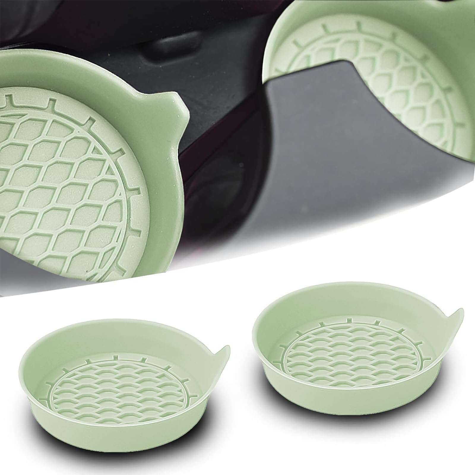 Pincuttee Silicone Car Coasters - Anti-Slip Set of 2, Light Green, Interior Accessories