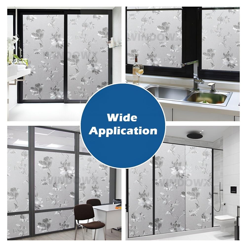 Premium Vinyl Privacy Stained Frosted Window Glass Film (12x60 Inch) - Self-Adhesive Wallpaper Film Opaque Tint Cling for Glass Cover Window, Door, Office, Home.| Anti-UV. Frosted Flowers — Amazon image 5