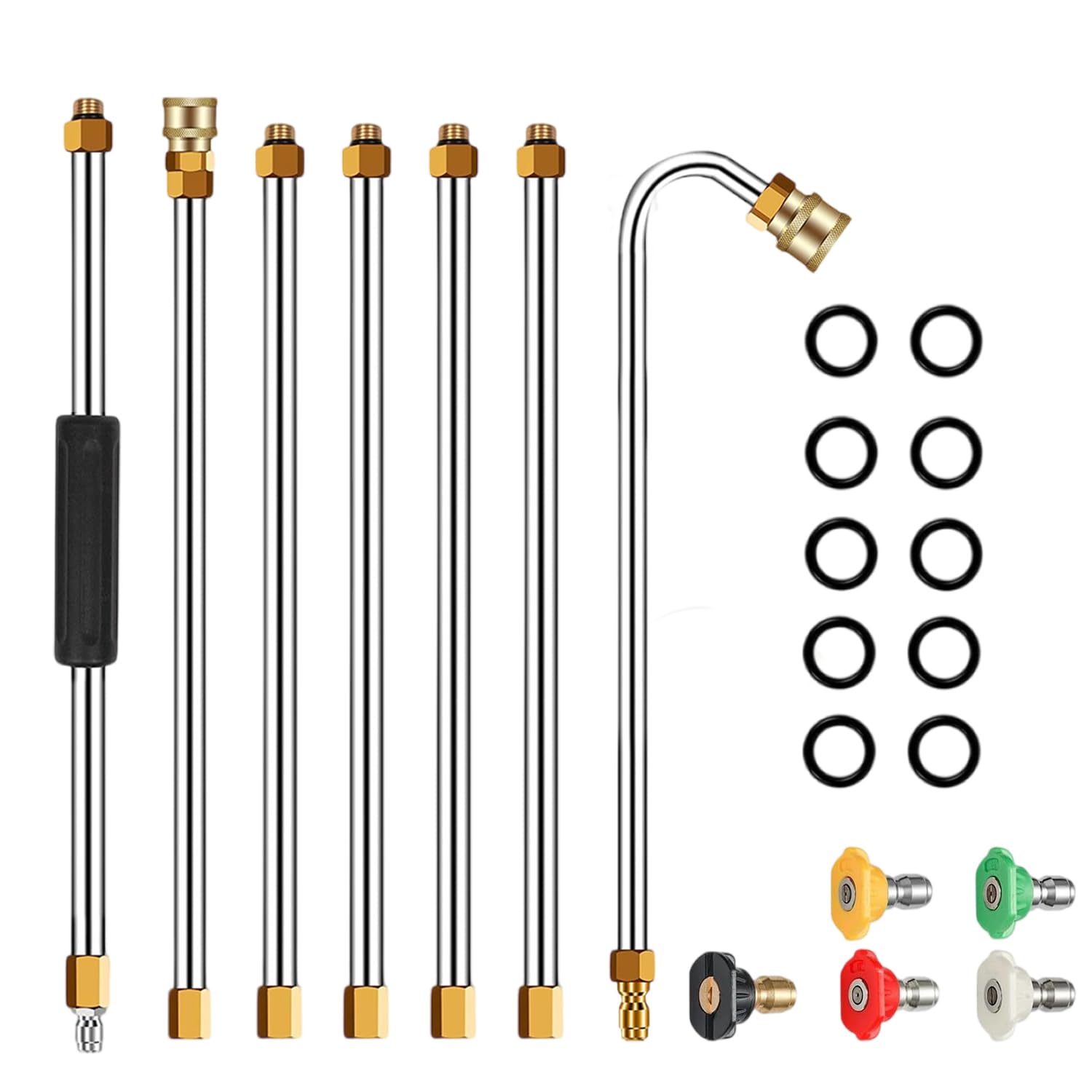 Pressure Washer Extension Wand Set, High Pressure Washer Gun Extension Rod with 5 Pcs Nozzle Tips, 1/4 Inch Quick Connect Power Washer Lance Extension Roof Cleaner Lance Gutter Cleaning Tool