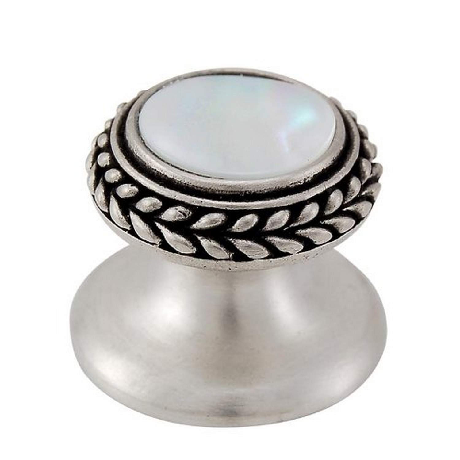 Vicenza Designs K1146 Gioiello Round Stone Insert Style 7 Knob, Mother of Pearl, Small, Antique Nickel