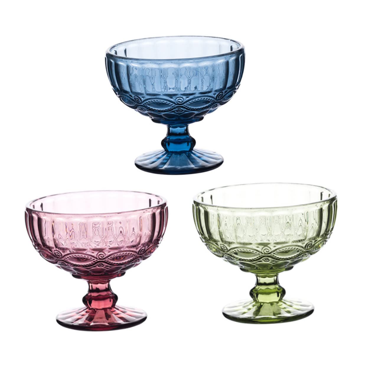 Coppa Gelato in Vetro 3 Pezzi Motivo Floreale Raffinato | Set da Dessert Decorativo, per Celebrazioni e Feste, Stile Delicato Finitura Raffinata