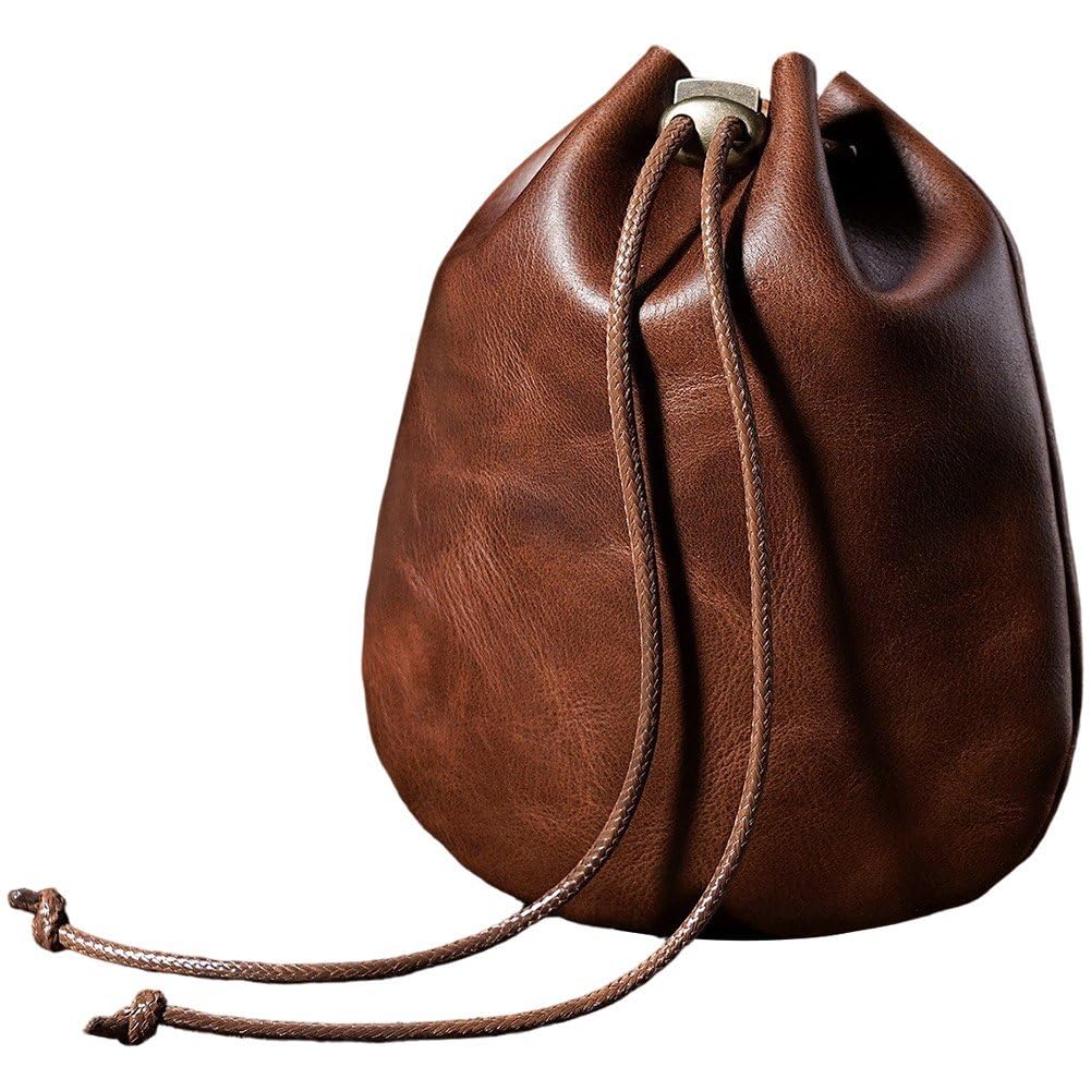 Fituenly Vintage Leather Drawstring Pouch, Medieval Renaissance Coin Purse, Small Portable Waterproof Jewelry Earphone Case for Dice Organizer