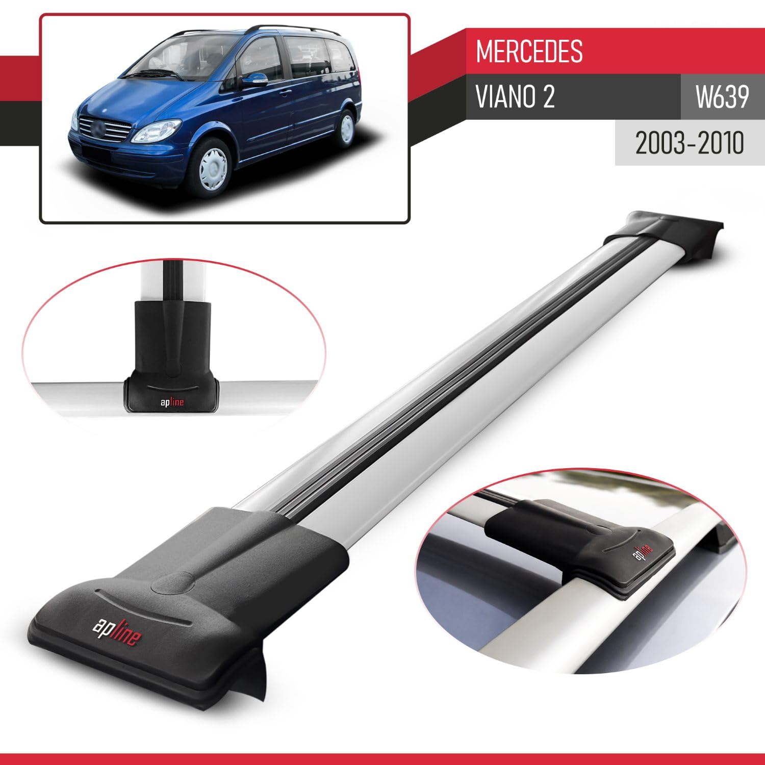 Compatible con Mercedes Viano 2 (W639) Pre-Facelift 2003-2010 Modelo Fly Barra de Techo Auto Portaequipajes Barras Transversales Gris Aluminio 2 Barras