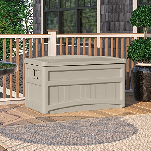 Suncast Db7500 73 Gallon Waterproof Outdoor Storage Container For Patio Furniture, Pools Toys, Yard Tools-Stor Deck Box, With Wheels, 73 Gal, Light Taupe #TOP1