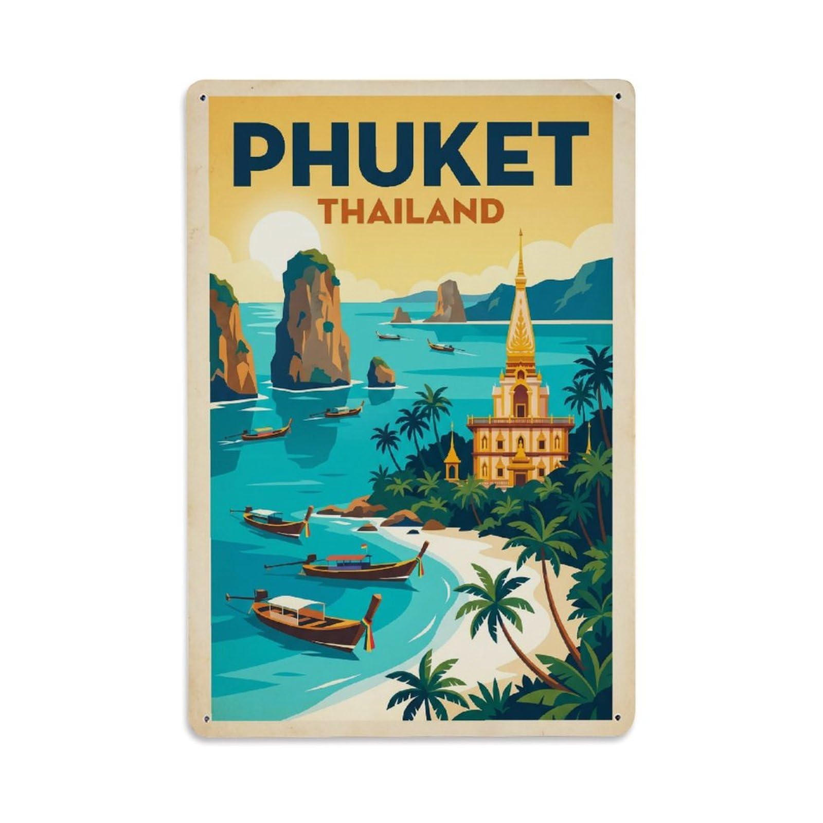 Thailand Phuket Vintage Travel Metal Tin Sign Plaque Wall Decor for Cafe, Club Bar, Office, Garden Metal Poster 8x12Inch