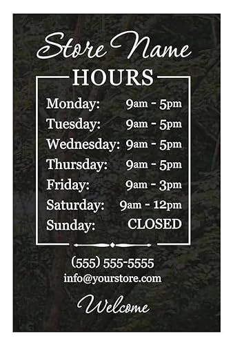 Store Company Business Hours Fully Custom Personalized Glass Door Window Storefront Professional Sign Decal Stencil