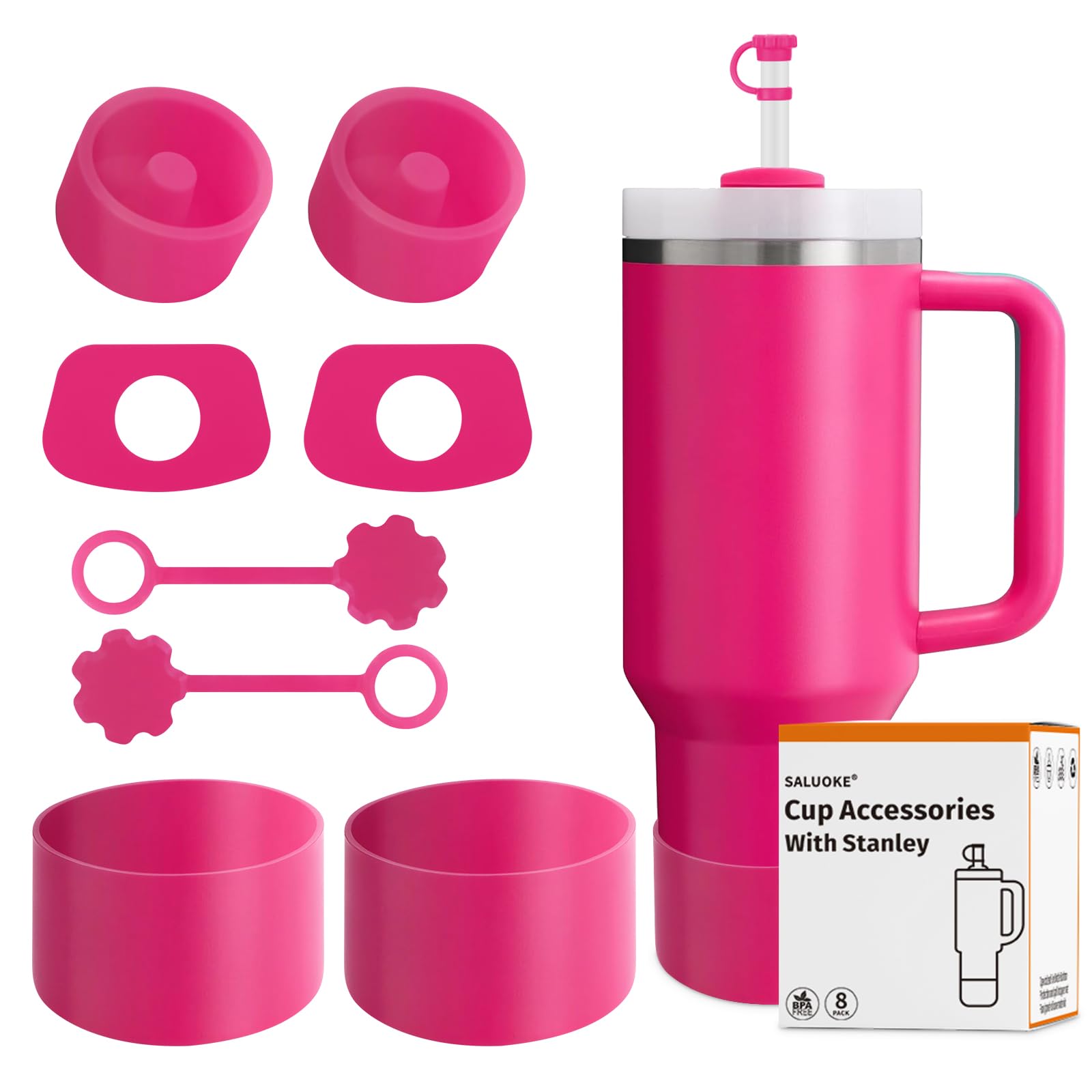 SALUOKE Cup Accessories 8 Pcs, Cup Not Included (Passion Pink)