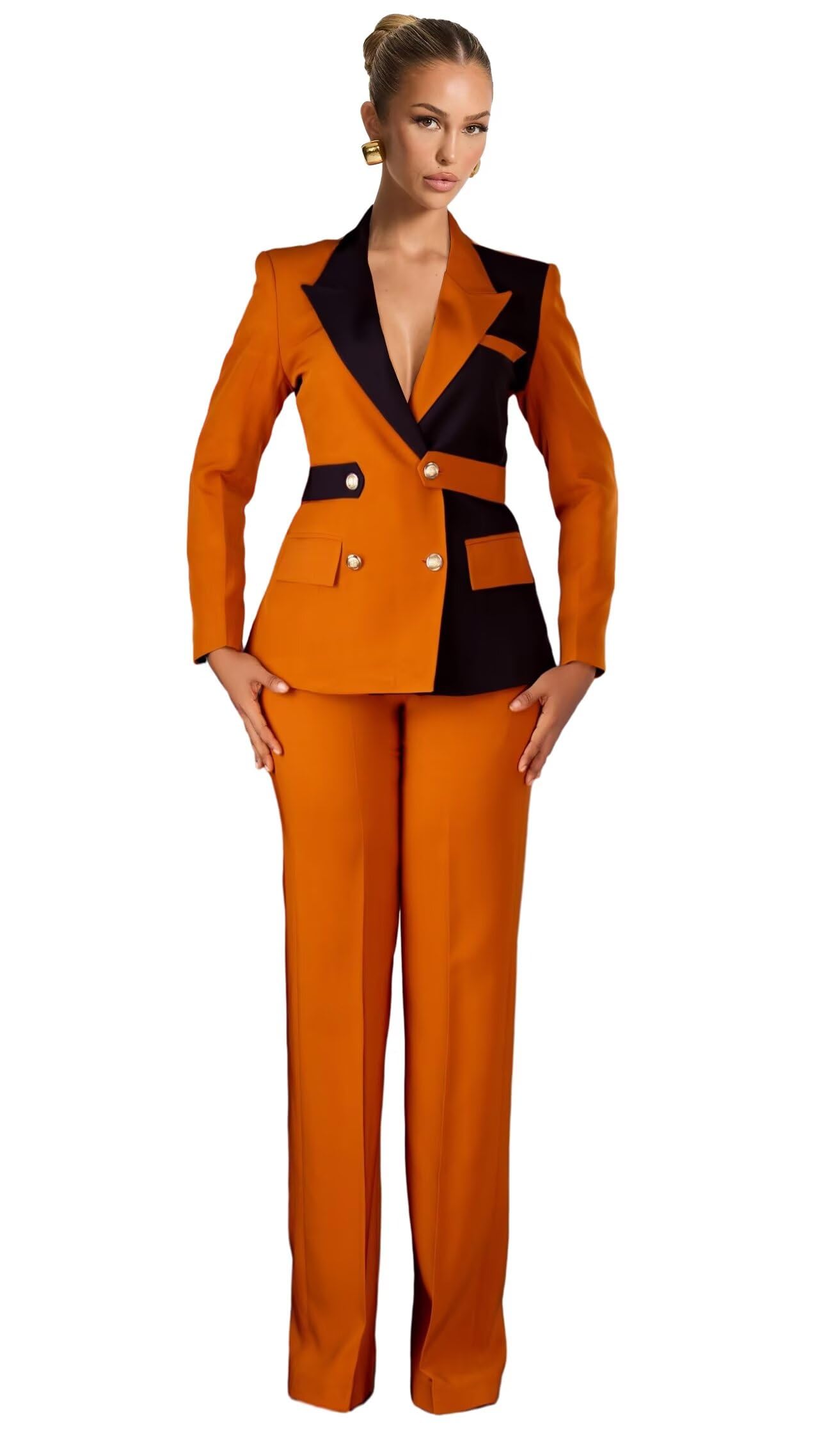 Womens Suit 2 Piece Double Breasted Patchwork Suits for Women Business Work Womens Suits for Wedding Guest