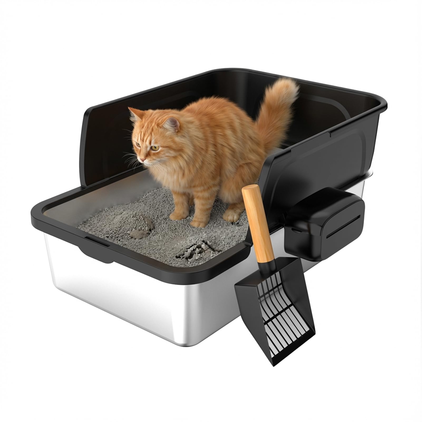 Stainless Steel Litter Box, Large Metal Cat Litter Boxes with High Sided for Big Cats Multiple Cats 24"X20"X16"