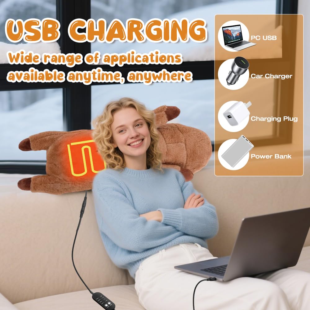 Capybara Termoforo Elettrico, 48 x 18 cm Cuscino Termico Elettrico avec Interfaccia USB, 5 Réglages de Température, Spegnimento temporizzato, Per L'Uso su Collo, Schiena, Spalle e Addome