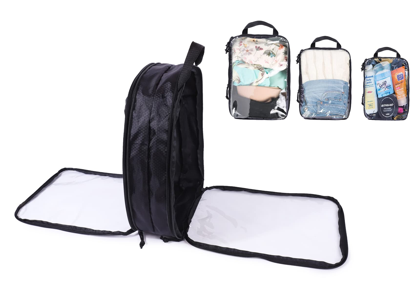 Magictodoor Packing Cubes Travel Luggage Organizer for Women Men Kids, Clear(XL+M+S) 3 Set,