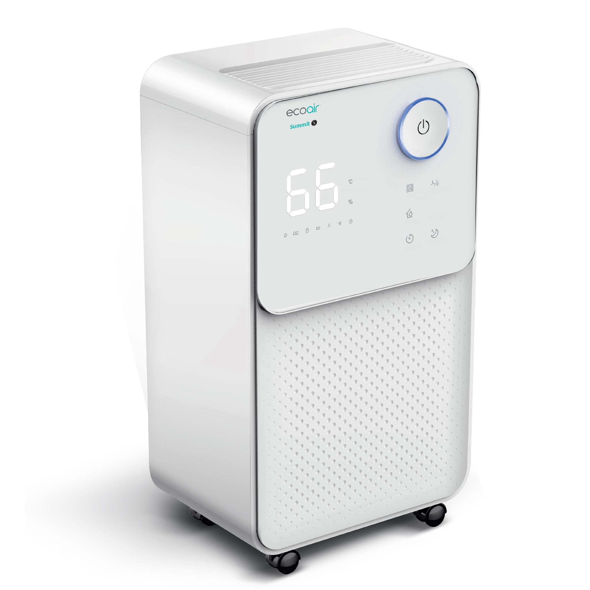 Ecoair White Low Energy 156 Watts Dehumidifier 12L/Day – 3 In 1 Filter Inc Carbon Filter – Laundry Mode, Timer, Child Lock Large Humidity Display, Quiet 36 Dba With Sleep Mode - Summit S
