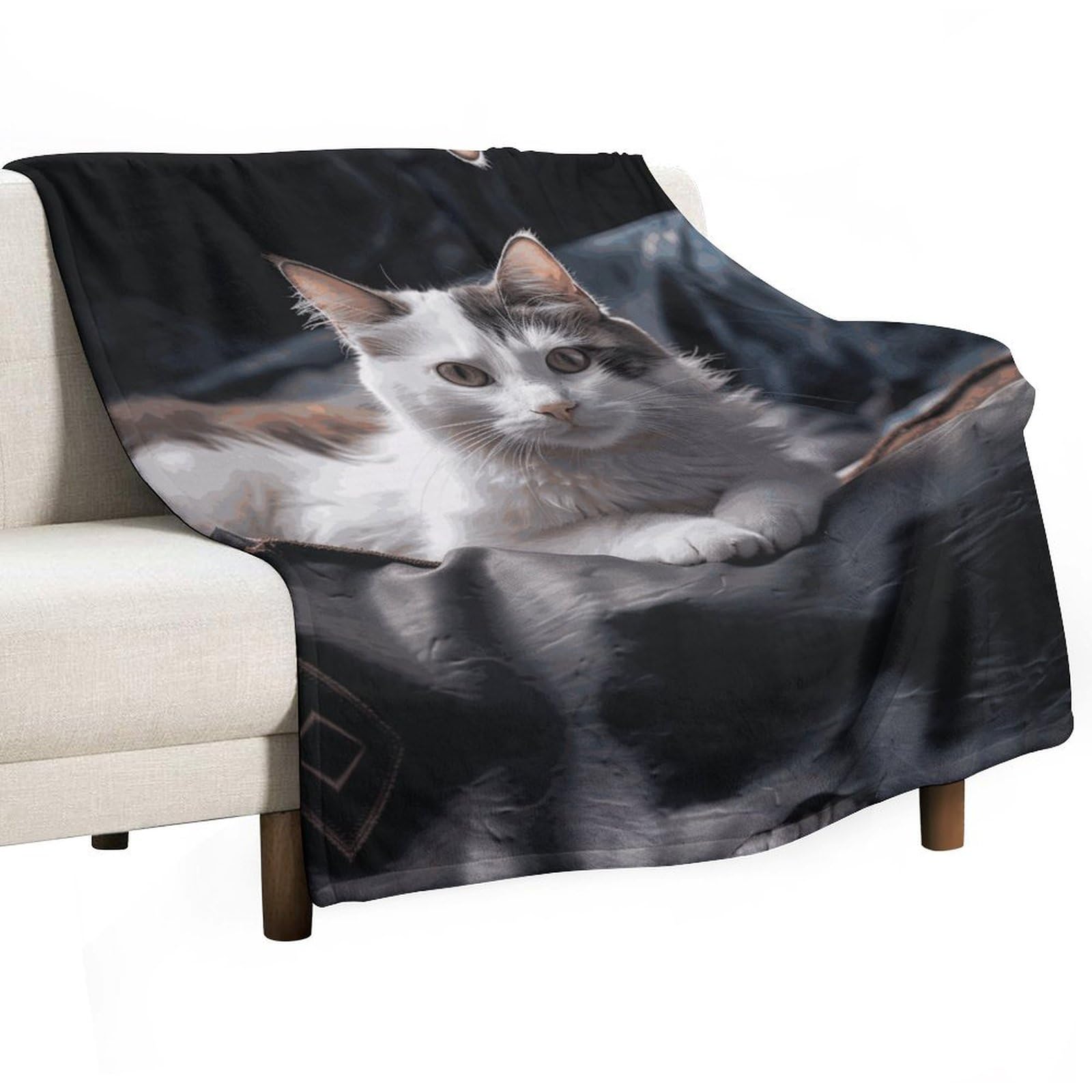 Couverture polaire chat 152x203 cm pour canapé et lit toutes saisons
