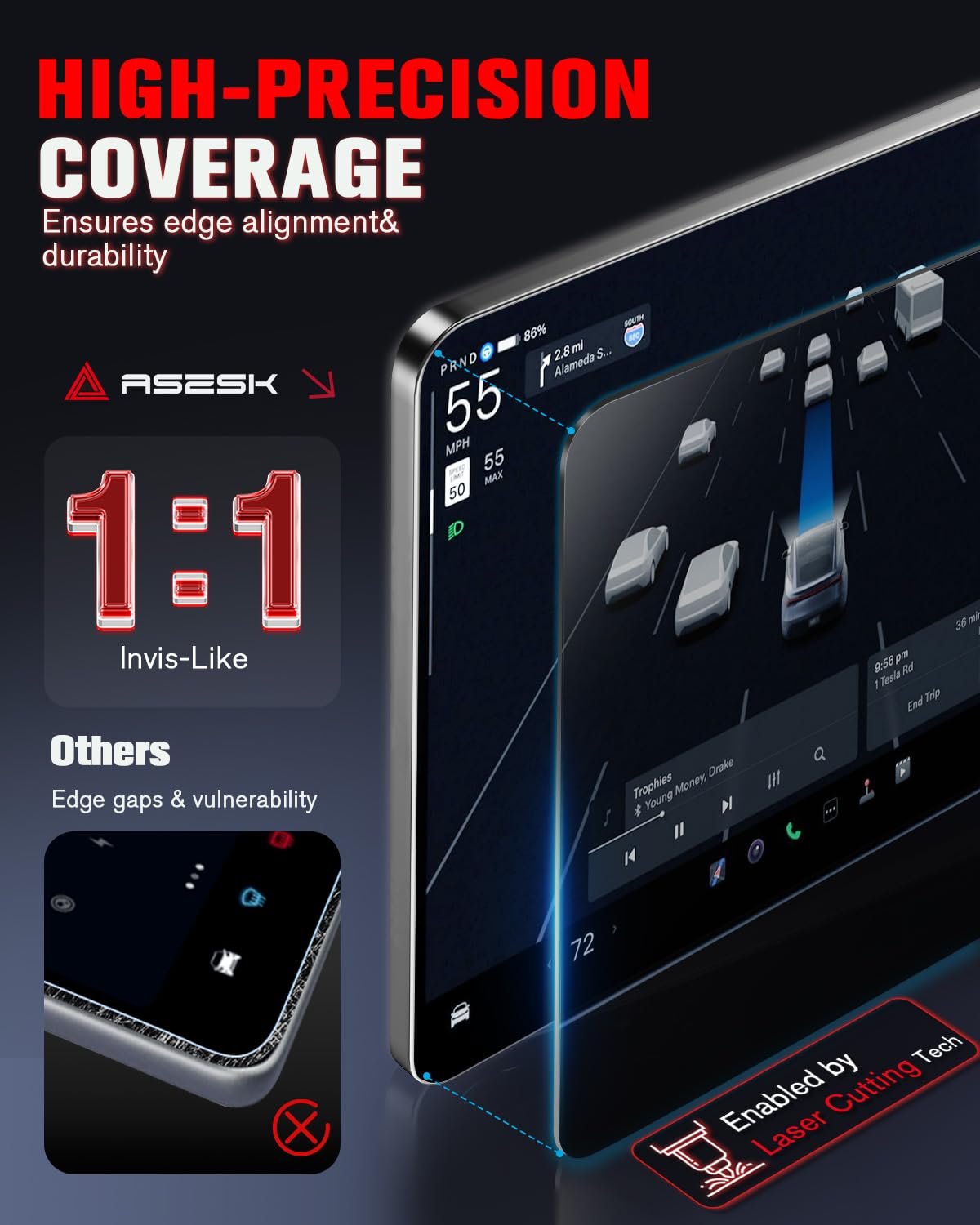 ASZSK Pellicola protettiva opaca per Tesla Model Y 2025 accessori Juniper e modello 3 Highland 2024-2026 [antiriflesso], dimensioni 15,4" e 8", vetro temperato 9H, con kit di montaggio