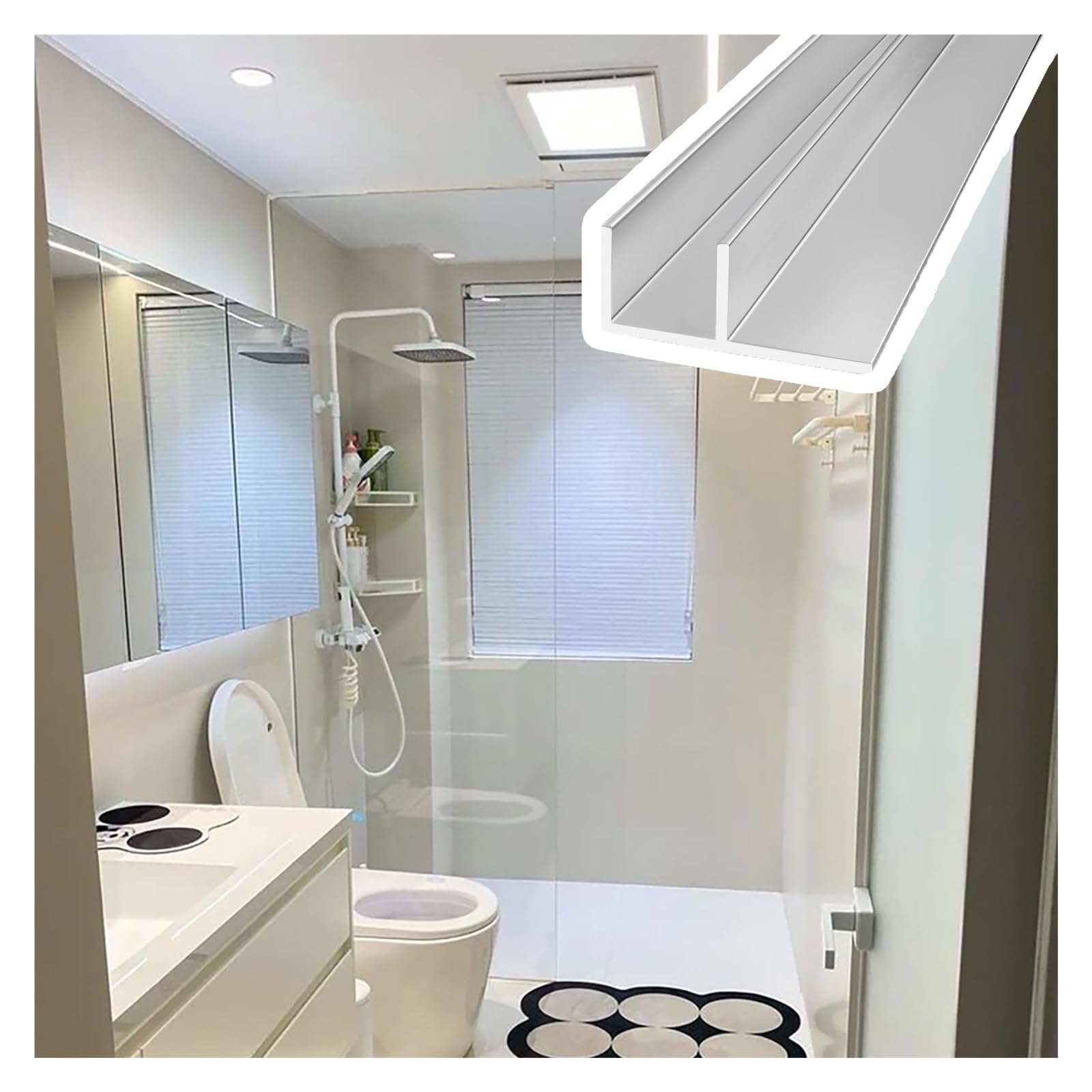 Djphofs 1Pc Practical Multi-Purpose F Type Glass Fixed Slot, Deep Cuttable Fixed Deep Track, Heavy-Duty F- Shower Glass Channel For Homes Hotels Offices(,L1.5m(59In) W10.3mm(0.41In))