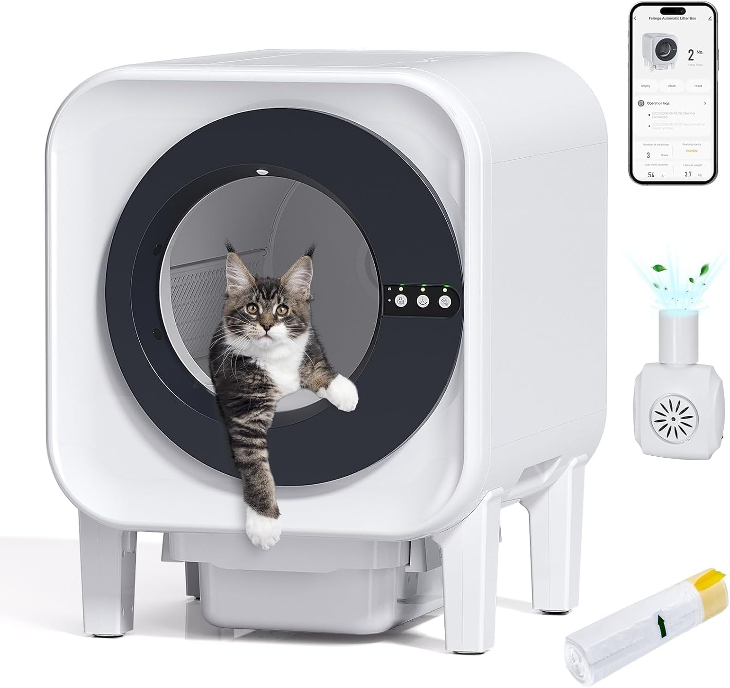 Automatic Cat Litter Box, Self Cleaning Litter Box with App Control, 75l Large Cat Litter Boxs for Multi-Cat Homes, Infrared & Weight Sensors, Odor Eliminator, Easy Cleaning, 20 Trash Bags, Black