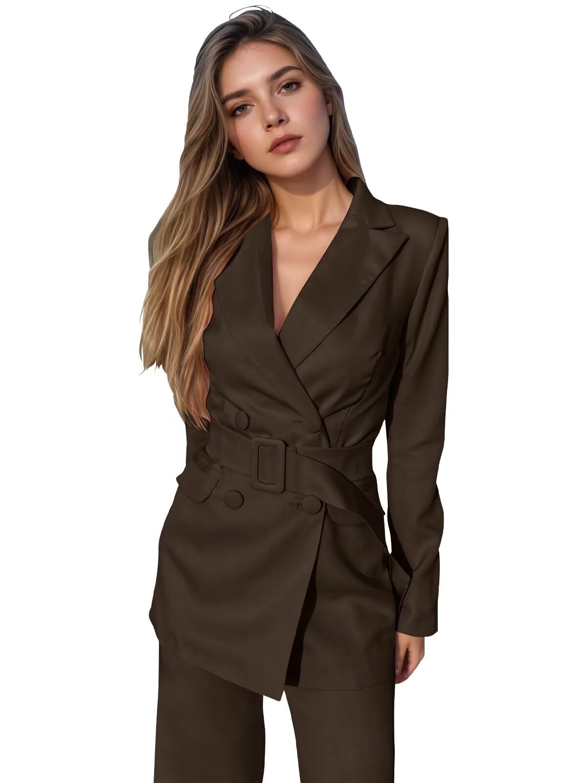 Womens Suit 2 Piece Formal Slim Fit Pantsuit for Office Work Business Double Breasted Suits Wedding Bridesmaid Dressy