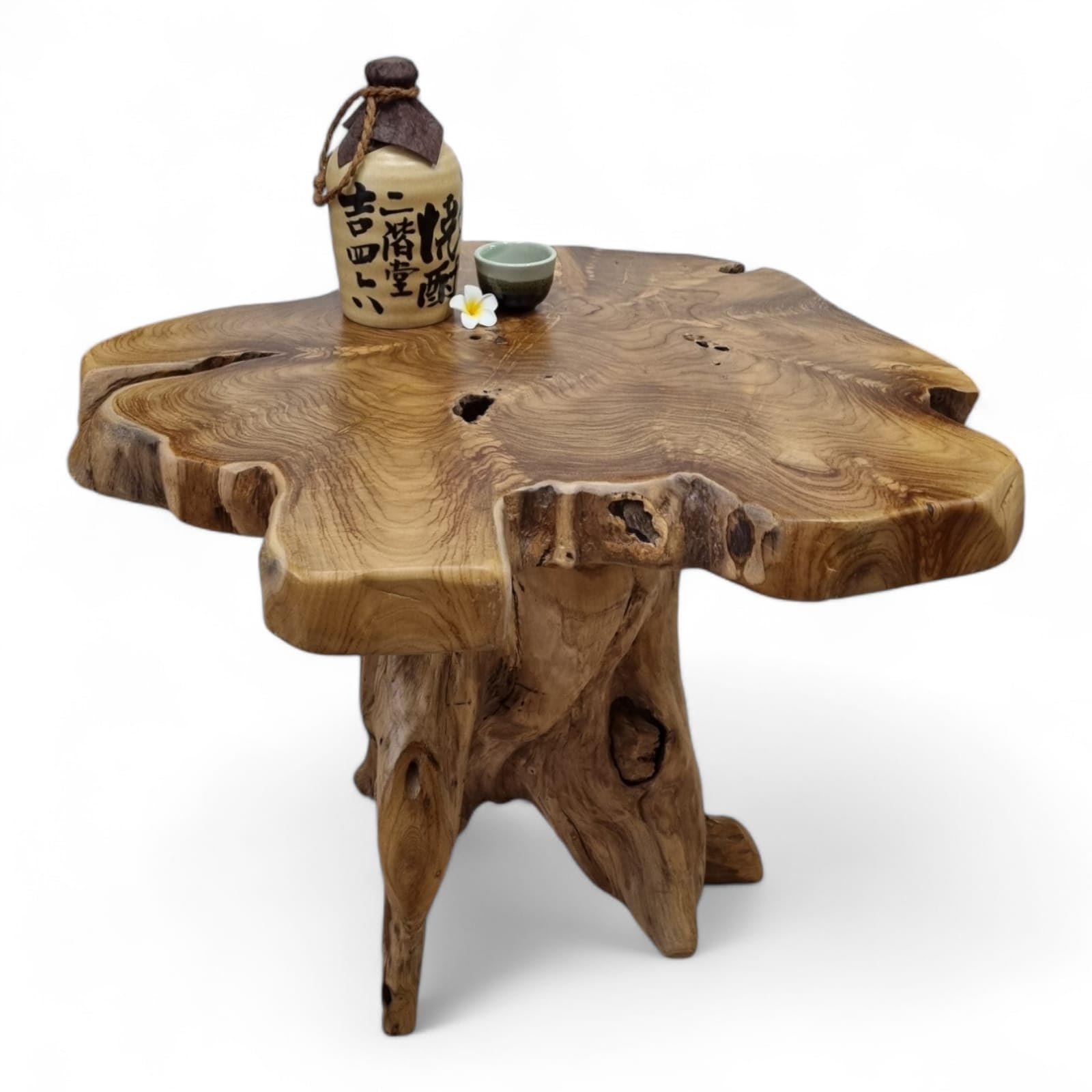 Kinaree ALOR Setar - Mesa de centro de madera maciza de teca maciza, diámetro 65-70 cm, con tablero de madera de raíz (50 x 65-70 cm)