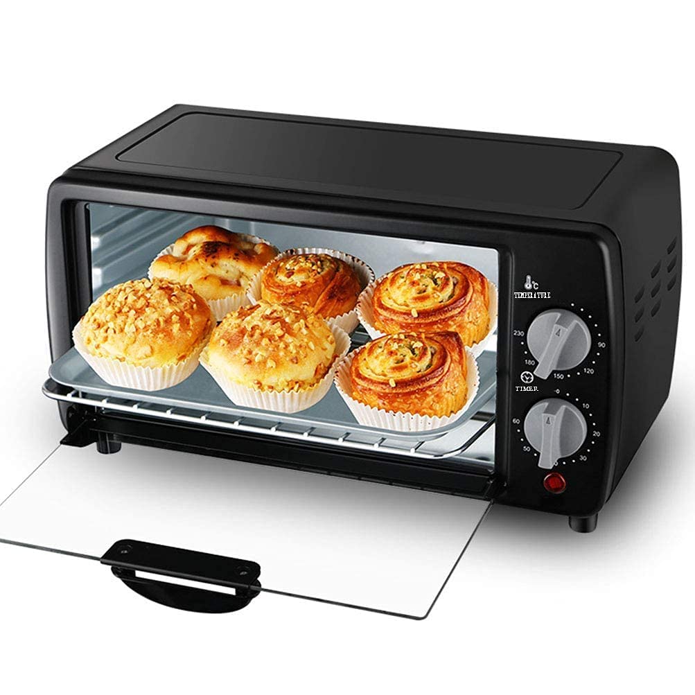Mini Forno Elettrico da 9 Litri, Forno Multifunzione a convezione da appoggio, tostapane, girarrosto Elettrico, Finitura in Acciaio Inossidabile (Nero) (Nero) estetico e Pratico