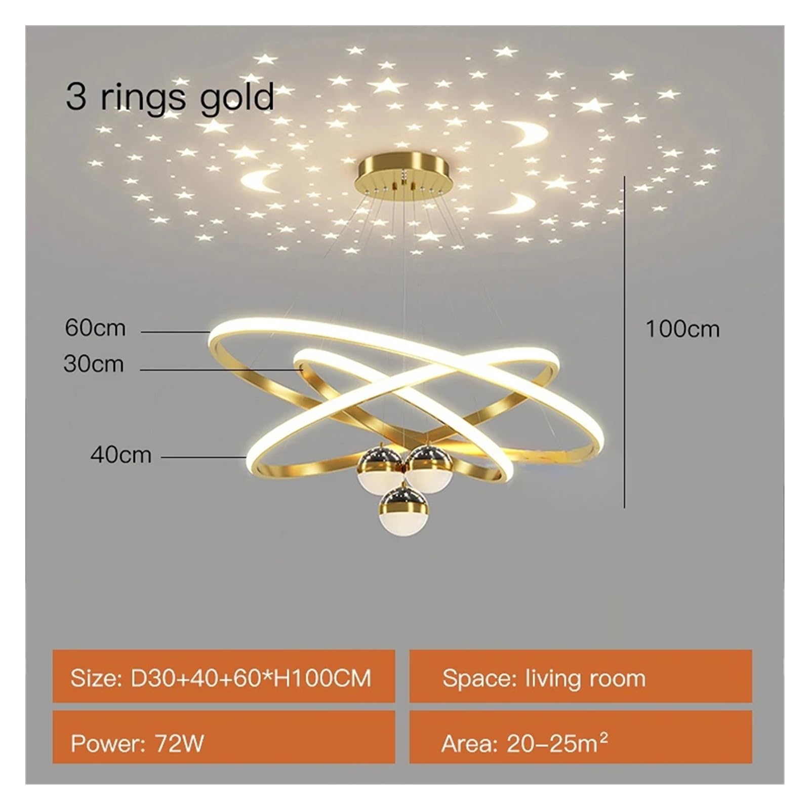 Nowoczesna lampa wisząca LED w stylu nordyckim w kolorze czarnym i złotym, idealna do salonu, sypialni lub kuchni (30-40-60 cm, z pilotem)