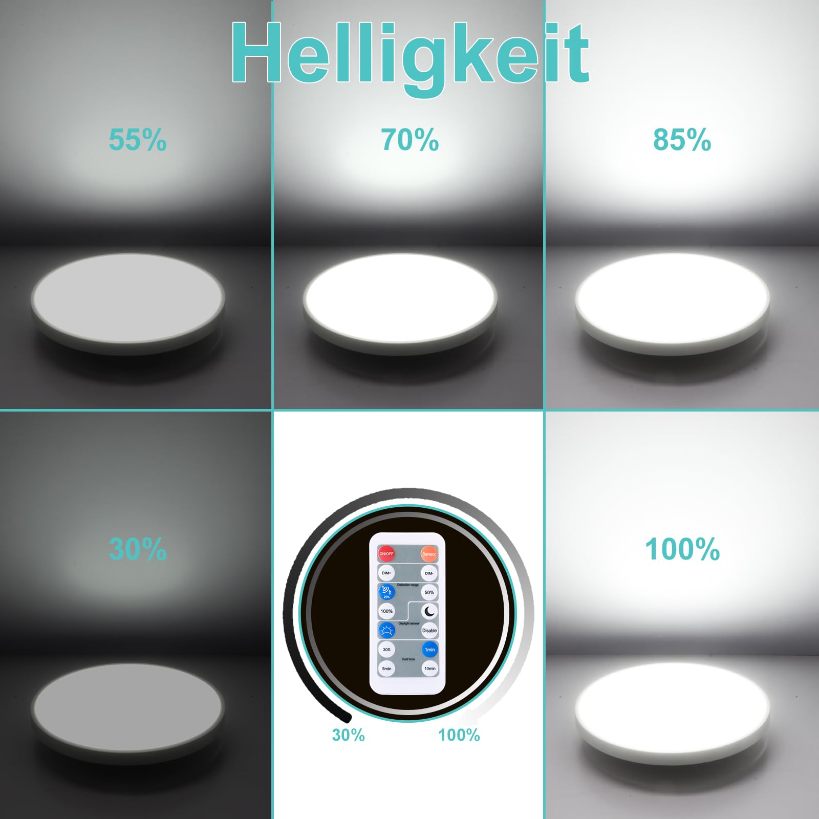 Oraymin Lampa sufitowa LED z czujnikiem ruchu, 18 W, 1800 lm, lampa sufitowa LED z pilotem zdalnego sterowania, IP54, 4000 K, lampa z czujnikiem ruchu, do wewnątrz, na schody, do korytarza, piwnicy