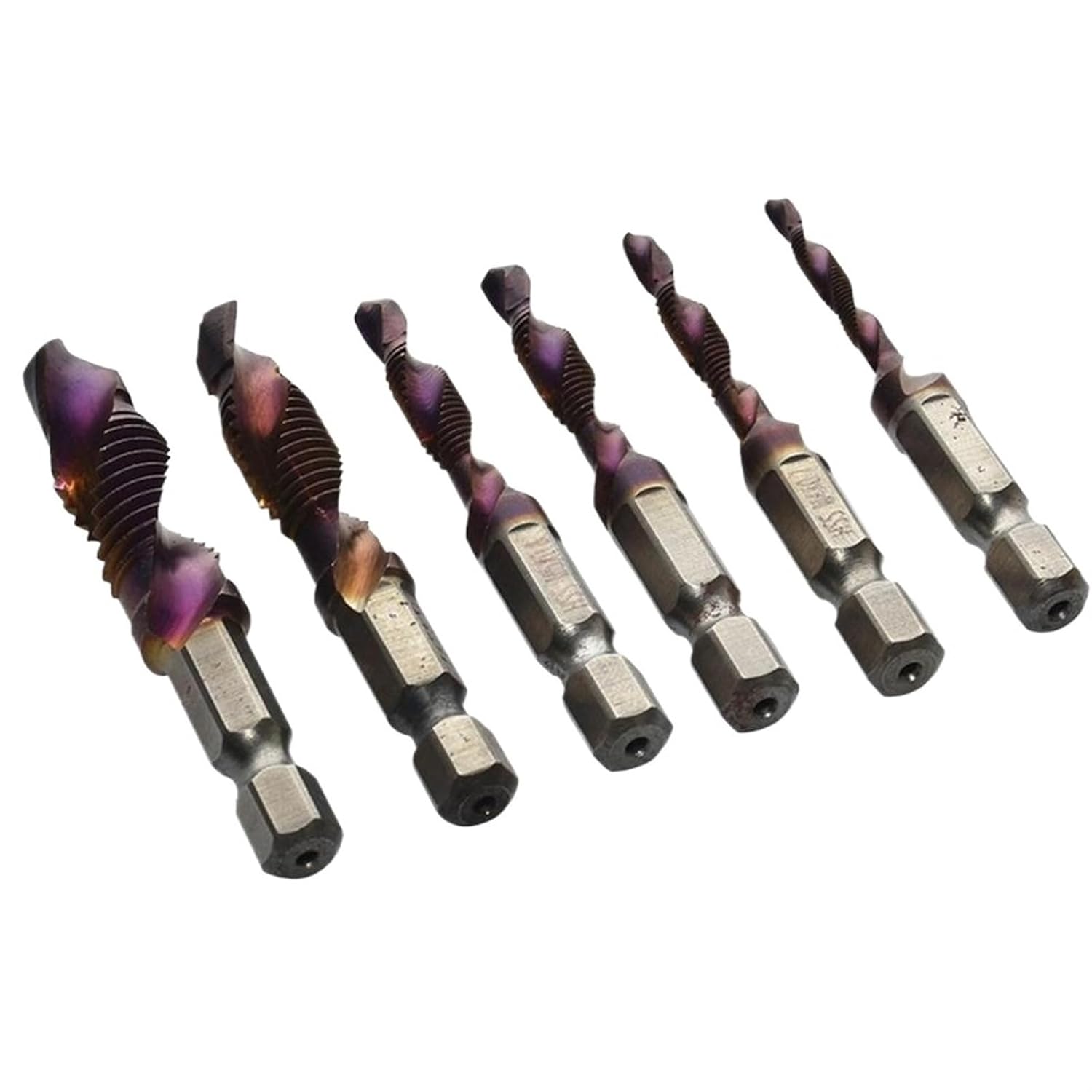 Tap Wrench Tool 6Pcs Tap Drill Bit Hex Shank Titanium Plated HSS Screw Thread Bit Screw Machine Compound Tap Set Hand Tools Supplies