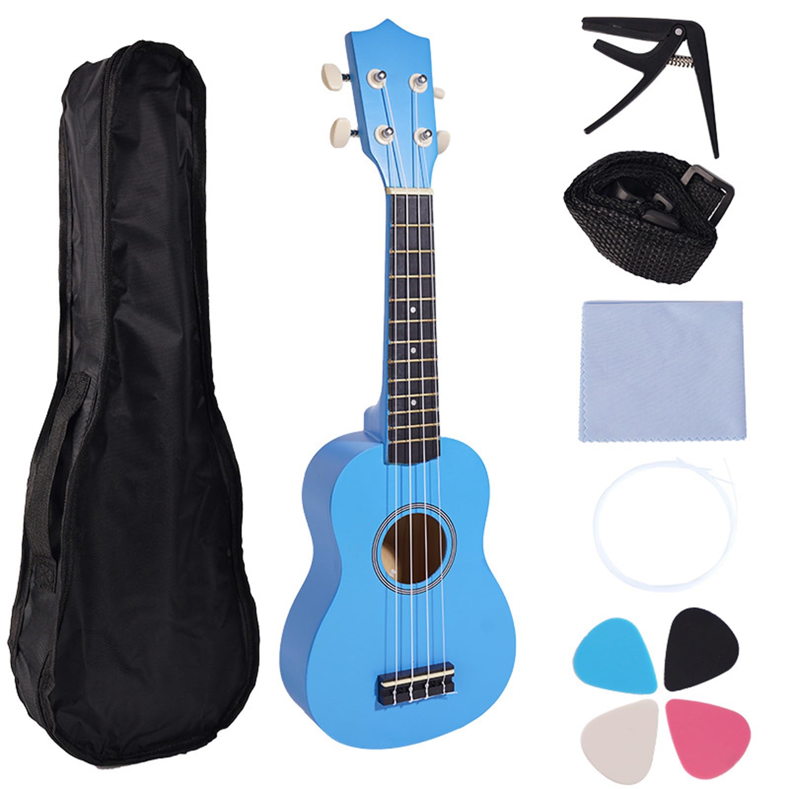 Ukulele classico da 53,3 cm, facile da trasportare per principianti, struttura in legno, adatto per studenti e artisti all'aperto