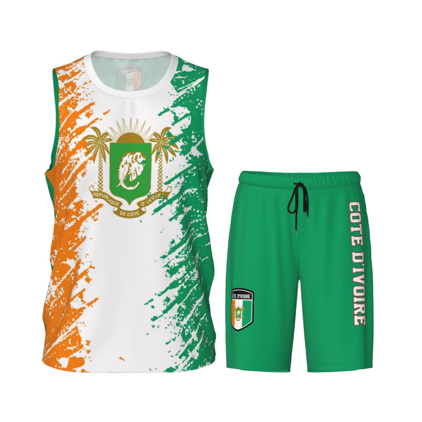 Co?te D'Ivoire Flag Grain (3) Basketball Jersey Uniform Suit for Men Women Adults Training Athletic Set