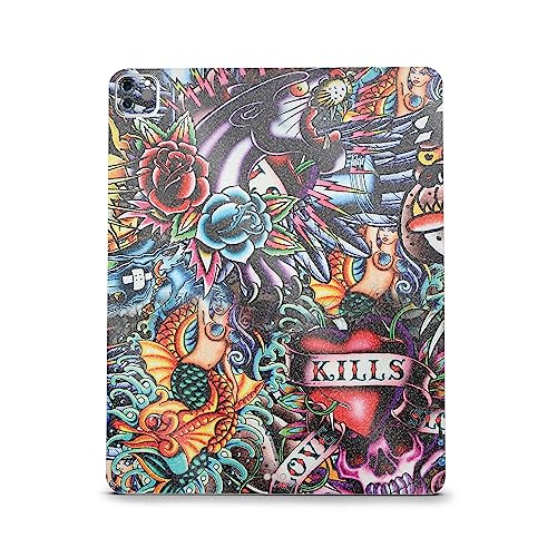Image of MightySkins Carbon Fiber Skin Compatible with Apple iPad Pro 12.9 inch M2 6th Gen (2022) Full Wrap Kit - Old School Tattoo | Protective, Durable Textured Carbon Fiber Finish | Made in The USA