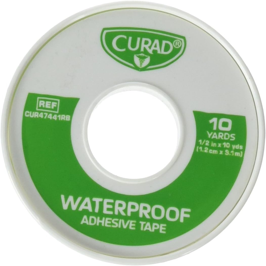 Curad Waterproof Adhesive Tape, Strong Cotton Cloth Backing, Water and Oil Resistant, Durable, 1/2" Width, 10 Yards Length