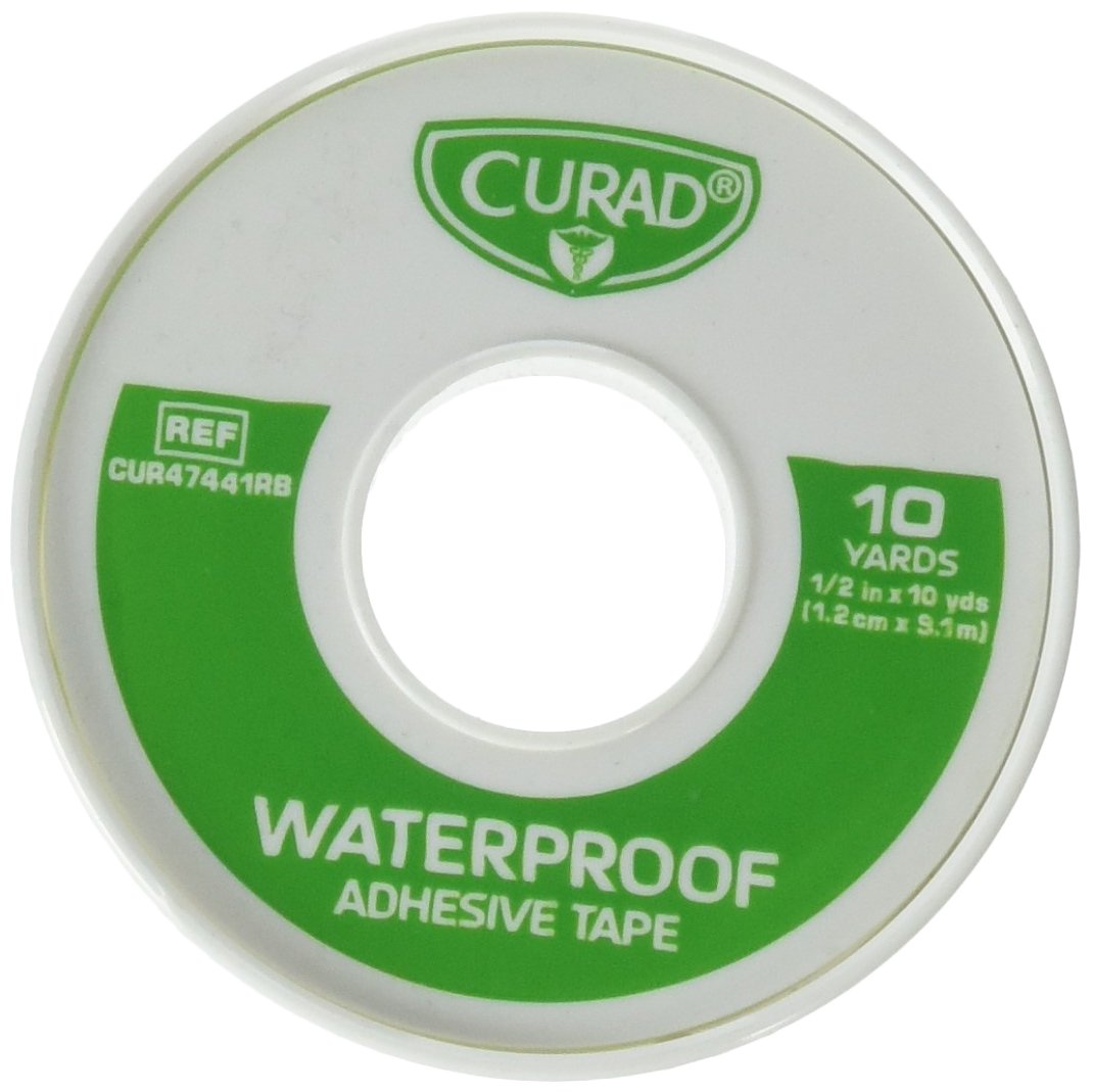 Curad Waterproof Adhesive Tape 1/2" x 10 Yards - Oil-Resistant Cotton Cloth, Strong Hold for Bandages & First Aid